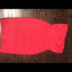 Coral strapless bandage dress